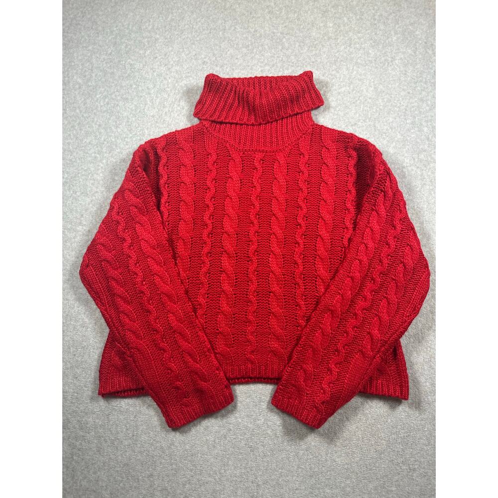 Z Supply Pullover Cropped Sweater Women Size X-Large Red Cable-Knit Long Sleeves